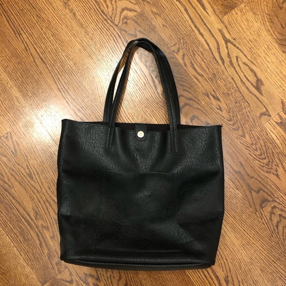 Black Vegan Leather Tote - Picture 2 of 7